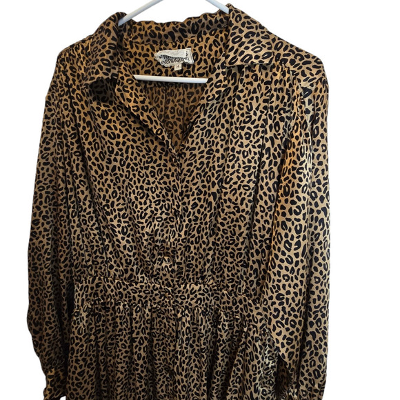 Vintage 1980s Animal / Leopard / Cheetah Print dress Frances Henaghan Size 14 - Picture 2 of 9